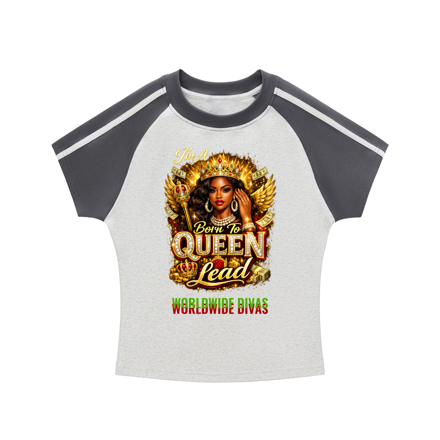 Contrast Stripes Bodycon Raglan  Sleeve T-Shirt QUEEN LINE LADIES T SHIRTS
