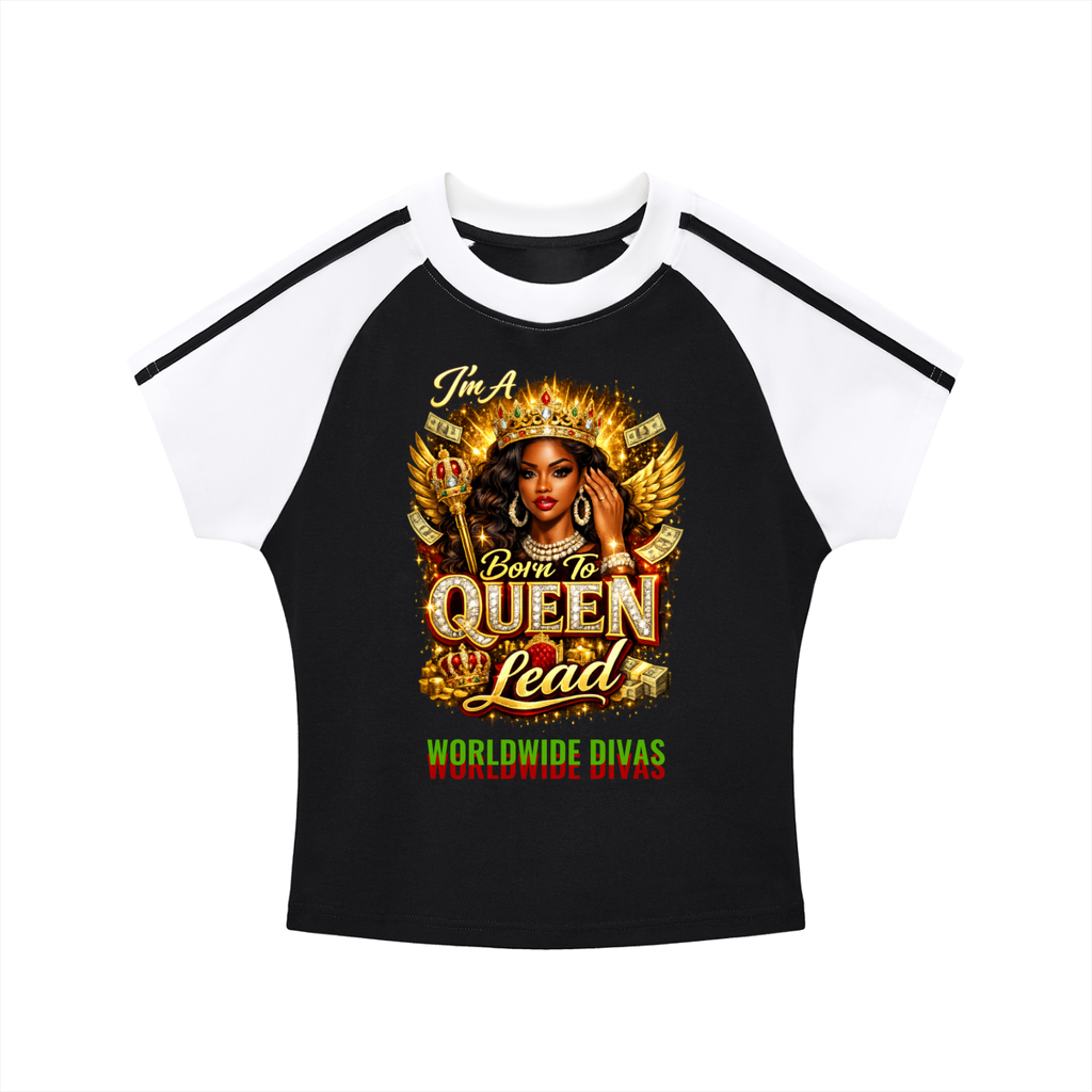 Contrast Stripes Bodycon Raglan  Sleeve T-Shirt QUEEN LINE LADIES T SHIRTS