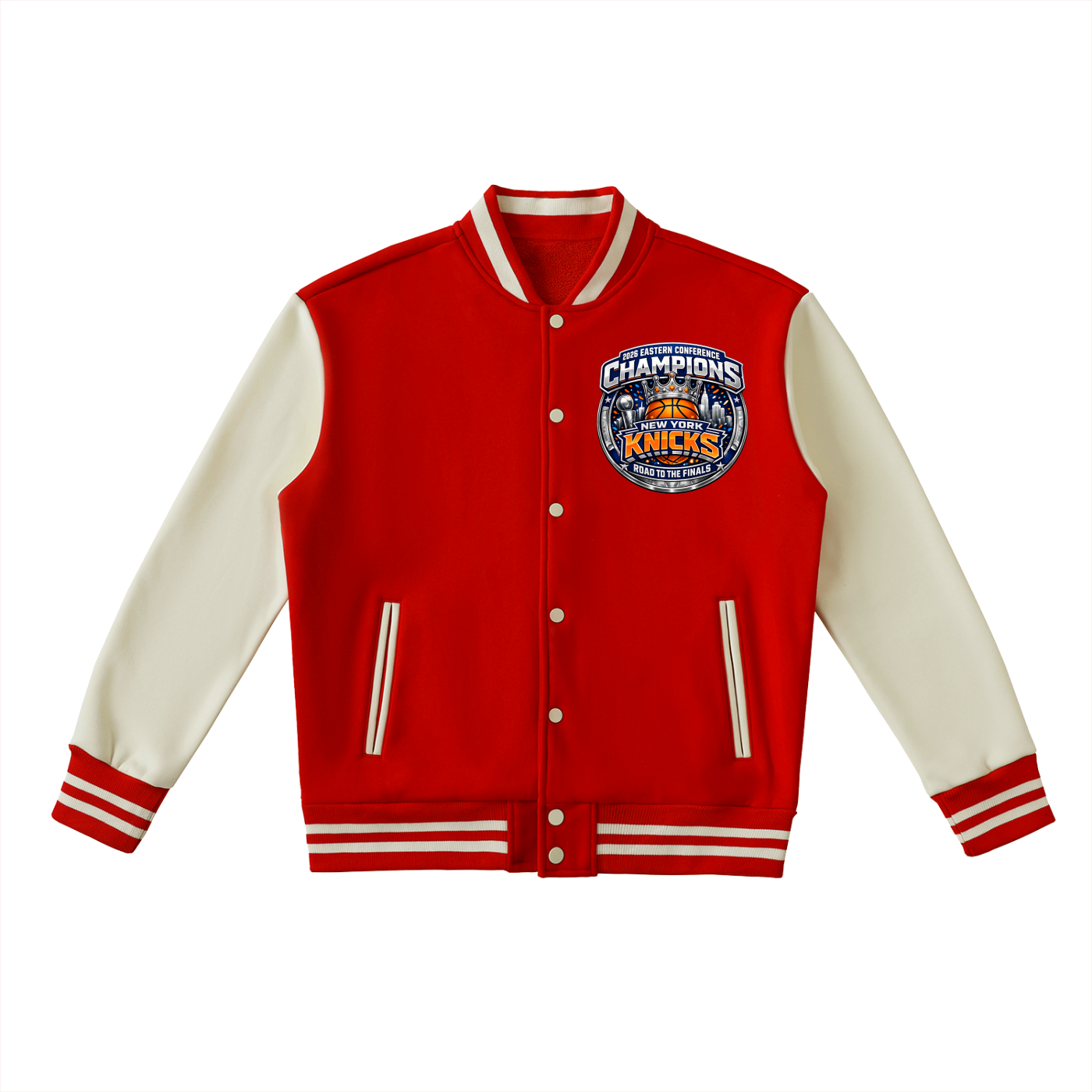 Two-Tone Fleeced Varsity Jacket ny knicks eastern conference jacket