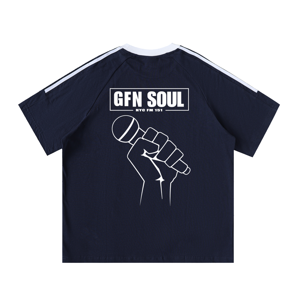 HUSTLE HARDER Contrast Tape Crewneck Cotton T-Shirt