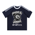 HUSTLE HARDER Contrast Tape Crewneck Cotton T-Shirt