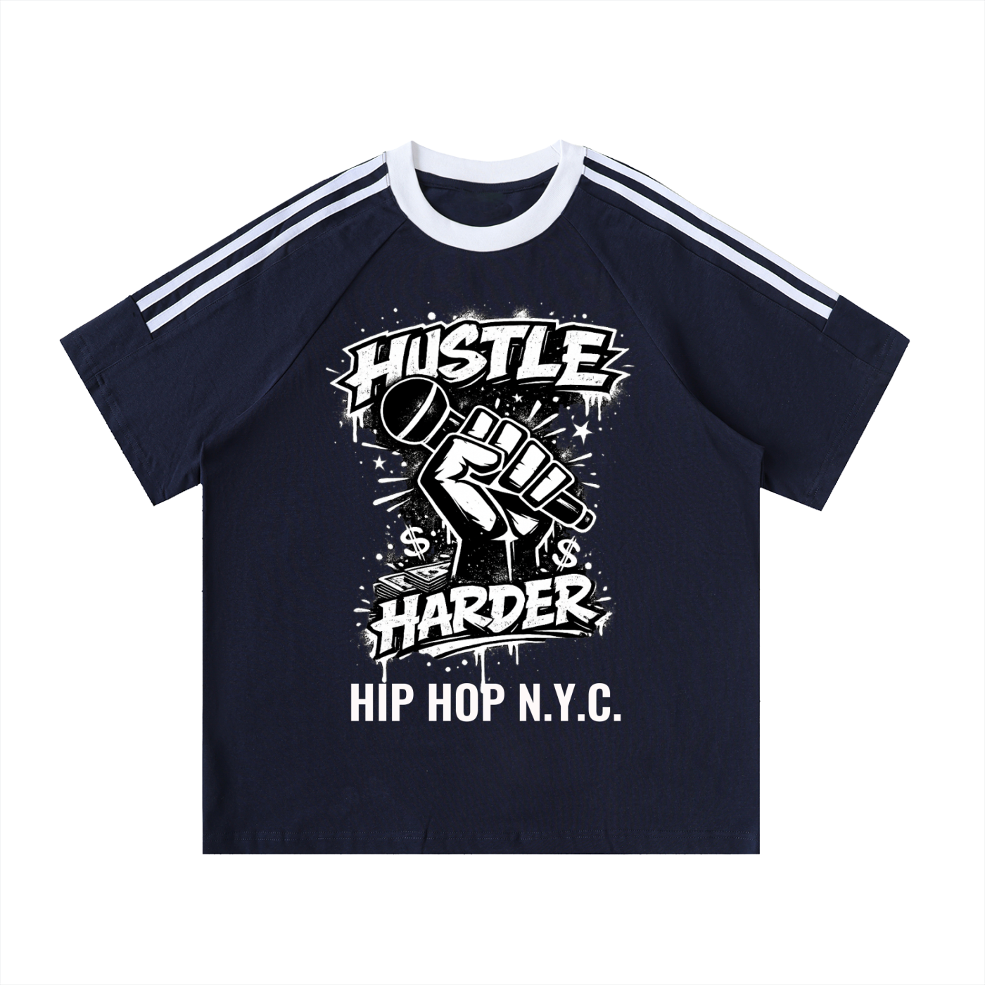 HUSTLE HARDER Contrast Tape Crewneck Cotton T-Shirt