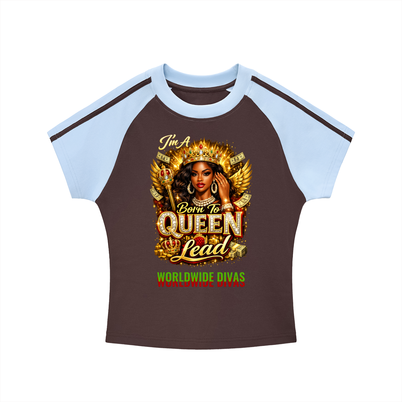 Contrast Stripes Bodycon Raglan  Sleeve T-Shirt QUEEN LINE LADIES T SHIRTS