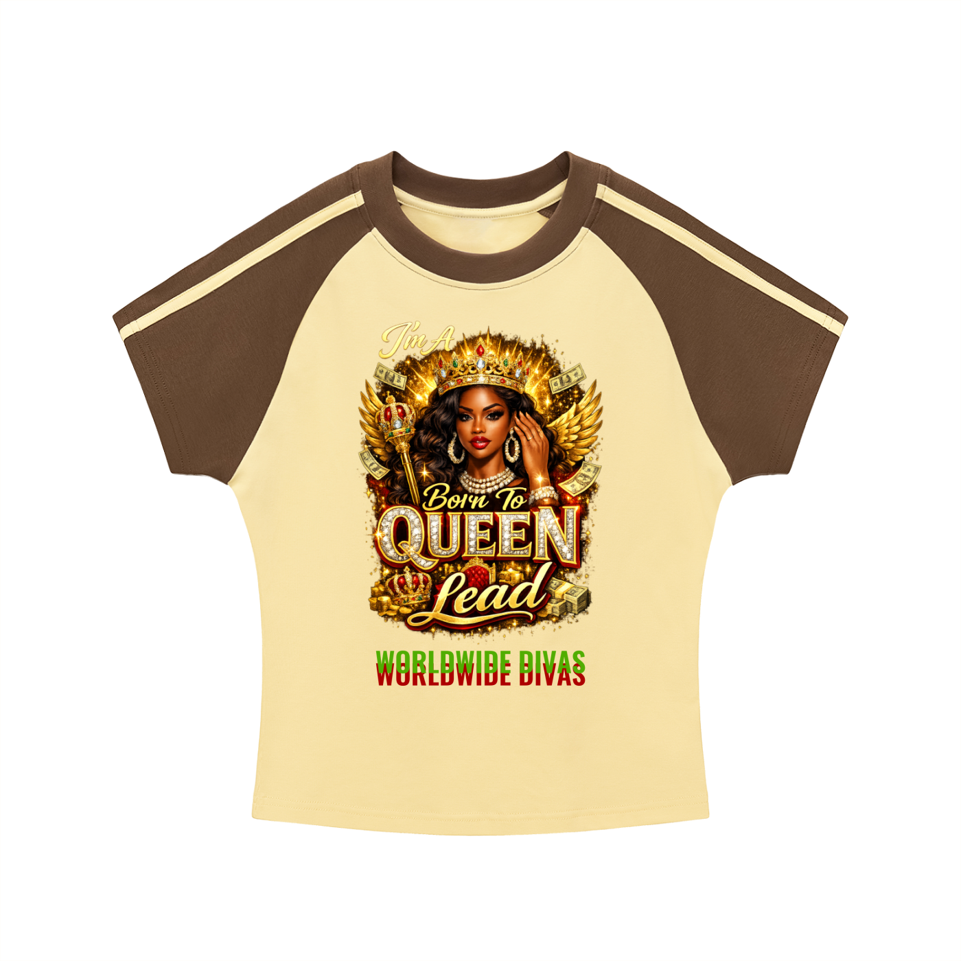 Contrast Stripes Bodycon Raglan  Sleeve T-Shirt QUEEN LINE LADIES T SHIRTS